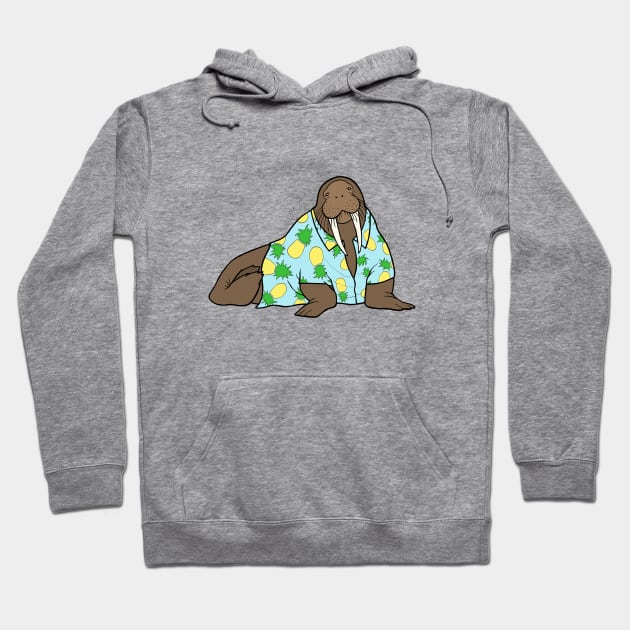 Walrus in Hawaiian shirt - blue Hoodie by WatershipBound